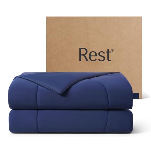 REST® Evercool® Cooling Comforter, Full/Queen, Blanket for Hot Sleepers, All Season Bedding to Keep Cool for Night Sweats, Breathable Lightweight Blanket, 90"x90" Inches, Midnight Blue