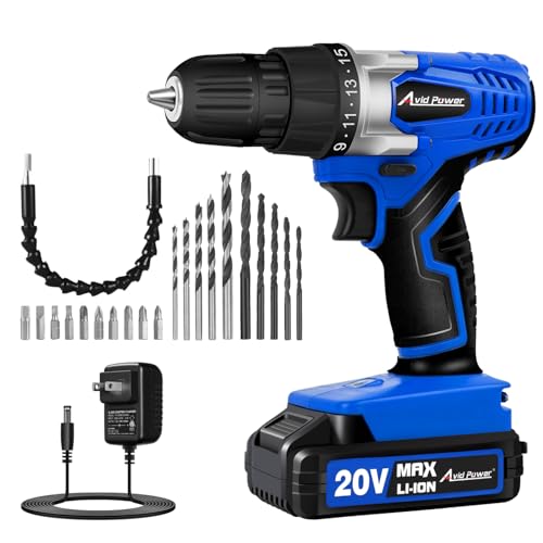 AVID POWER 20V Cordless Drill Set for Home DIY & Beginner Projects - Lightweight Power Drill with Battery Charger & 22 Bits, Variable Speed, 3/8" Keyless Chuck, Ideal for Furniture Assembly (Blue)